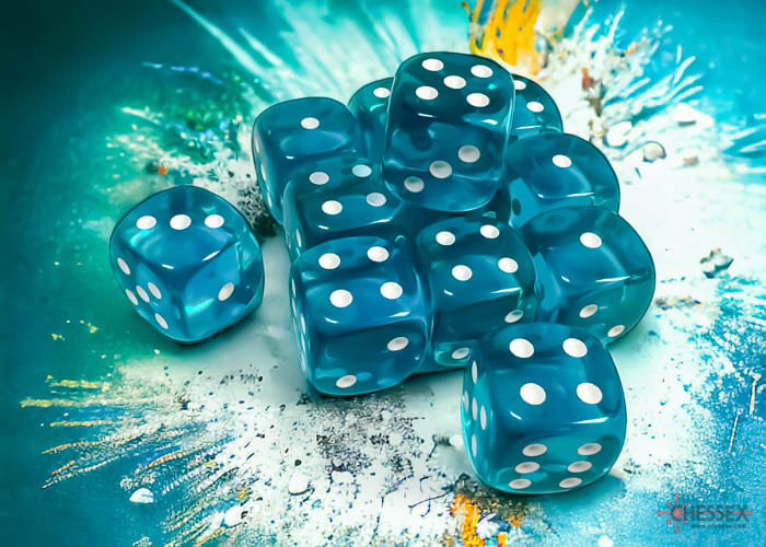 Set 12 Dados Translucent Teal/White1
