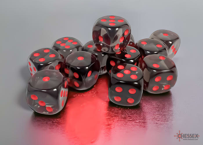 Set 12 Dados Translucent Smoke/Red1