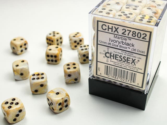 Set 12 Dados Marble Ivory/Black1