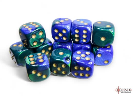 Set 12 Dados Gemini Blue-Green/Gold1