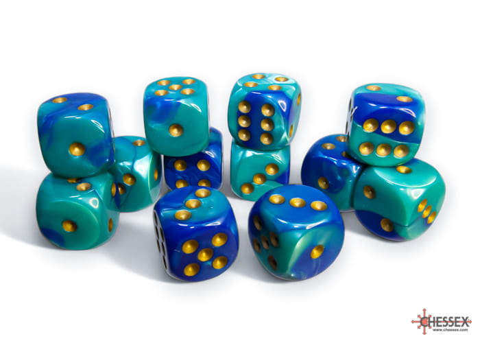 Set 12 Dados Gemini Blue-Teal/Gold1