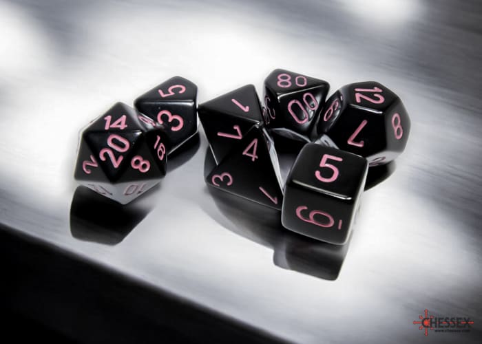 Set 7 Dados Opacos Black/Pink1