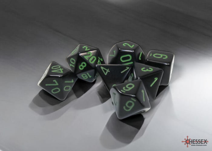 Set 7 Dados Opacos Black/Green1