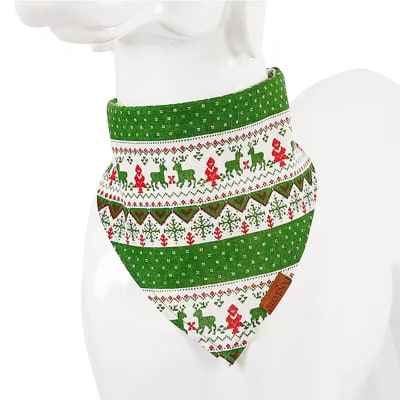 Bandana navideña para mascotas diseño de renos verdes