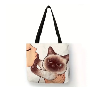 Bolso Tote con diseño de gatito siamés