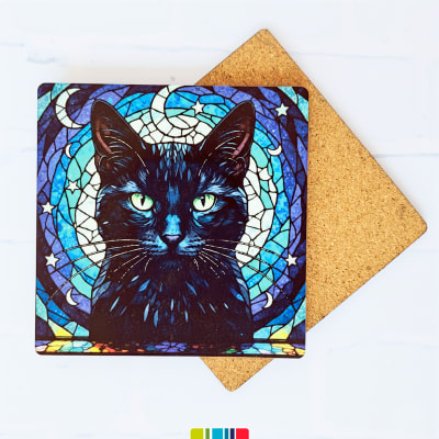 Posavasos de gato negro estilo vitral (1 Unidad)