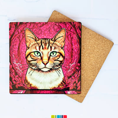 Posavasos de gato taby estilo vitral (1 Unidad)