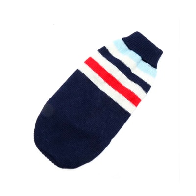 Chaleco calientito tejido azul con diseño para perros