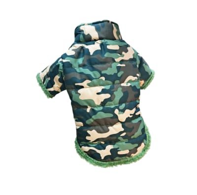 Parka verde con diseño militar para perro