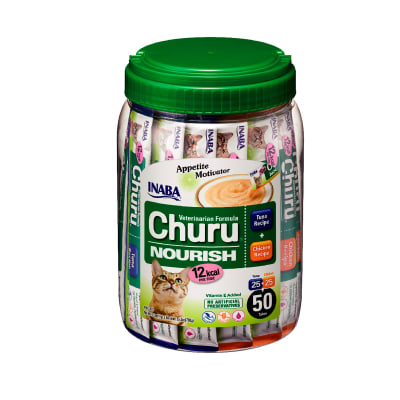 Churu Nourish formula veterinaria para gatos sabor atún y sabor pollo Balde