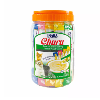 Churu Variedades para gatos sabor atún y sabor pollo balde
