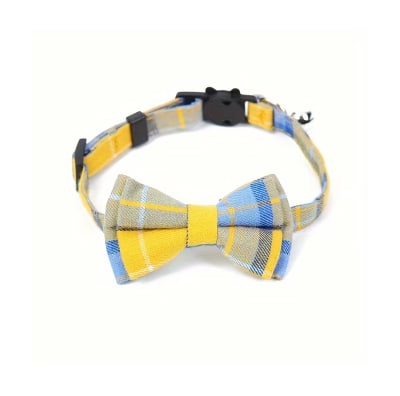 Corbatín escocés para gato o perro chico amarillo con azul