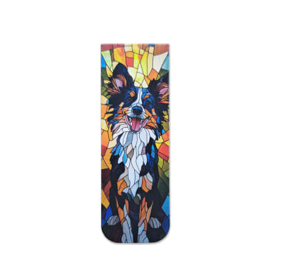 Marcador de libro magnético con diseño de perro border collie estilo mosaico