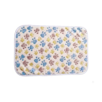 Mantita para mascota diseño de patitas mostaza azul café (76x52cm)