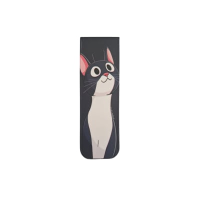 Marcador de libro magnético con diseño de gatito tuxedo en fondo gris