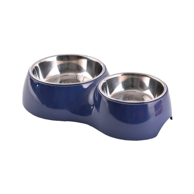 Mascan Plato doble azul marino para perro