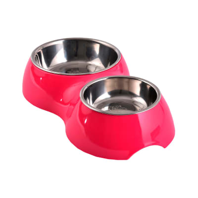Mascan Plato doble fucsia para perro