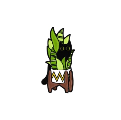 Pin esmaltado diseño de Gato entre planta
