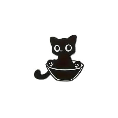 Pin esmaltado diseño gatito negro en un bowl alto asomado