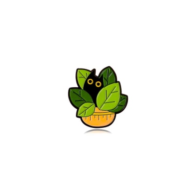 Pin esmaltado diseño de gato negro en una maceta