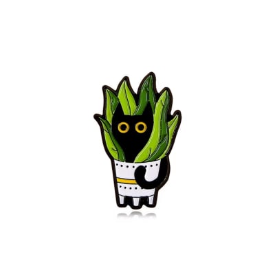 Pin esmaltado diseño de gato negro en una maceta en alta