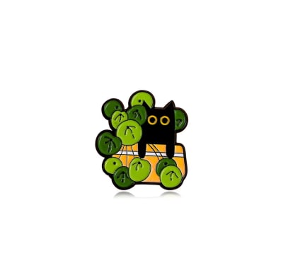 Pin esmaltado diseño de gato negro en maceta con plantas