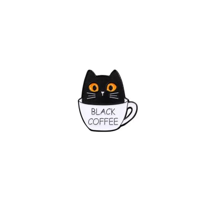 Pin esmaltado diseño de gato negro en una taza Black Coffee