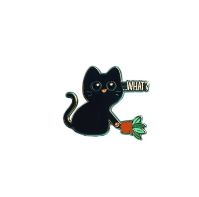 Pin esmaltado diseño de gatito negro tirando una maceta