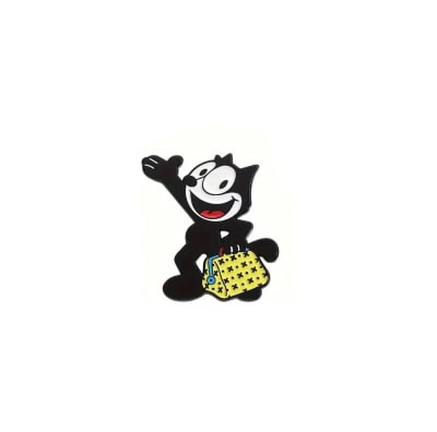 Pin esmaltado diseño del gato Felix con maletín amarillo