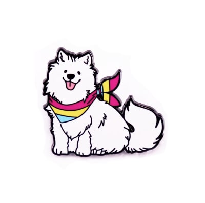 Pin esmaltado diseño de perro Samoyedo blanco con bandana