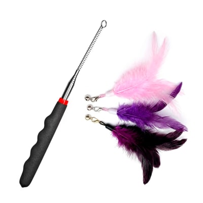 Juguete varilla extensible con 3 plumas intercambiables para gato