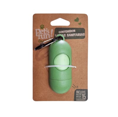 Pet's Fun Porta bolsas verde biodegradable con 15 bolsitas