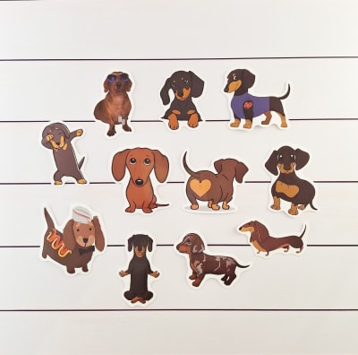 Stickers de perros salchichas ilustrados