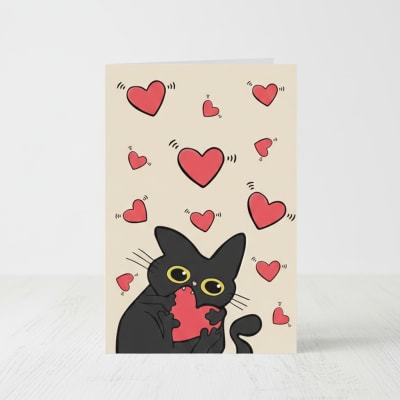 Tarjeta de San Valentin con diseño de gatito enamorado
