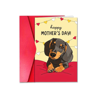 Tarjeta por el día de la madre de perro salchicha