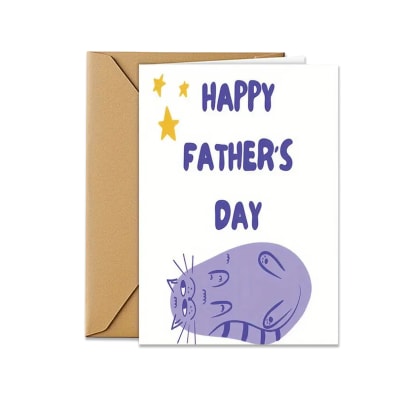 Tarjeta por el día del padre gatito morado