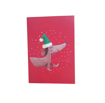 Tarjeta de Navidad con diseño de perrito salchicha con gorro de santa