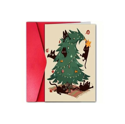 Tarjeta de Navidad con diseño de gatos locos