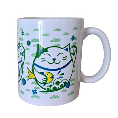 Tazón blanco Whee Cat Lover Maneki-neko azul