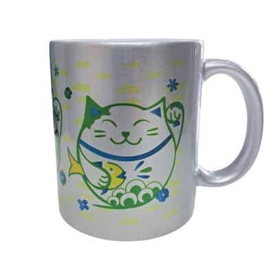 Tazón plateado Whee Cat Lover Maneki-neko azul