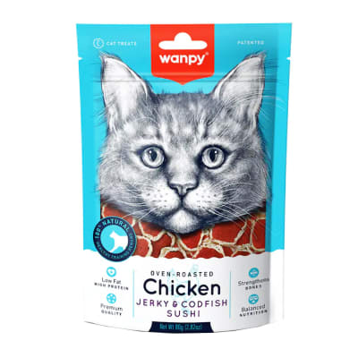 Snack para gato Wanpy Chicken Jerky & Codfish Sushi