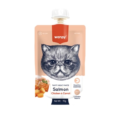 Snack húmedo para gato Wanpy Tasty Meat Salmon, Chicken & Carrot