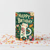 Tarjeta de Cumpleaños con diseño de gatito feliz con flores ¨Happy Birthday¨ 3
