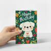 Tarjeta de Cumpleaños con diseño de perrito feliz con flores ¨Happy Birthday¨ 3