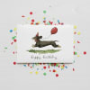 Tarjeta de Cumpleaños con diseño de perro salchicha corriendo con Globo ¨Happy Birthday¨ 2