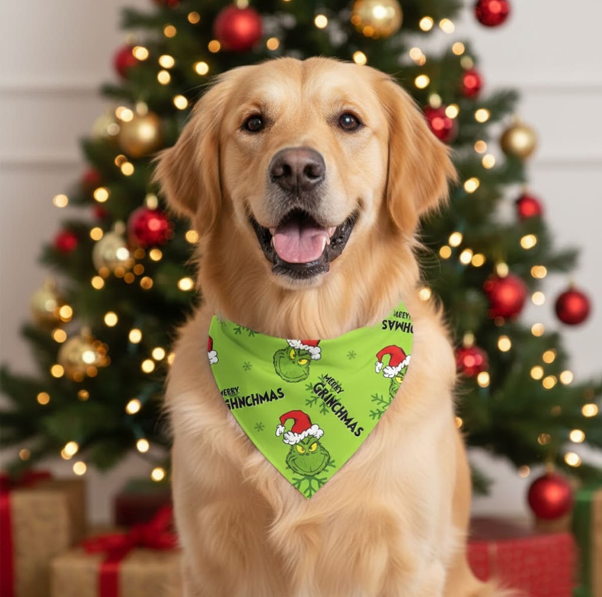 Bandana Navideña para perro Merry GrinchMass verde2