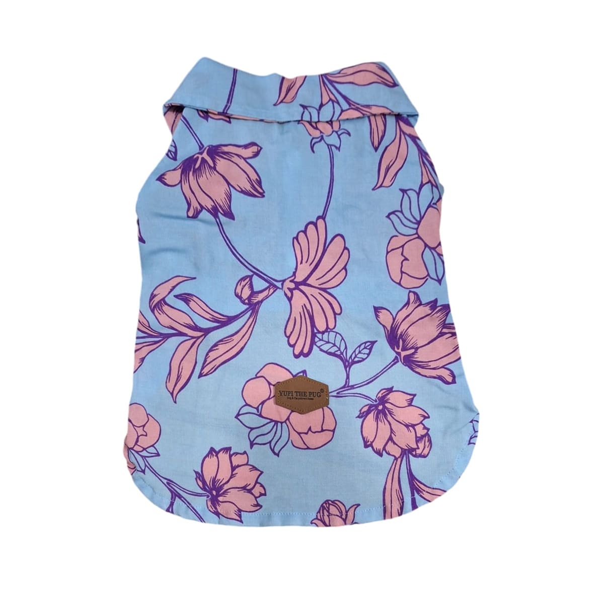 Yupi The Pug Camisa Hawaiana Celeste - Ropa para mascotas 1