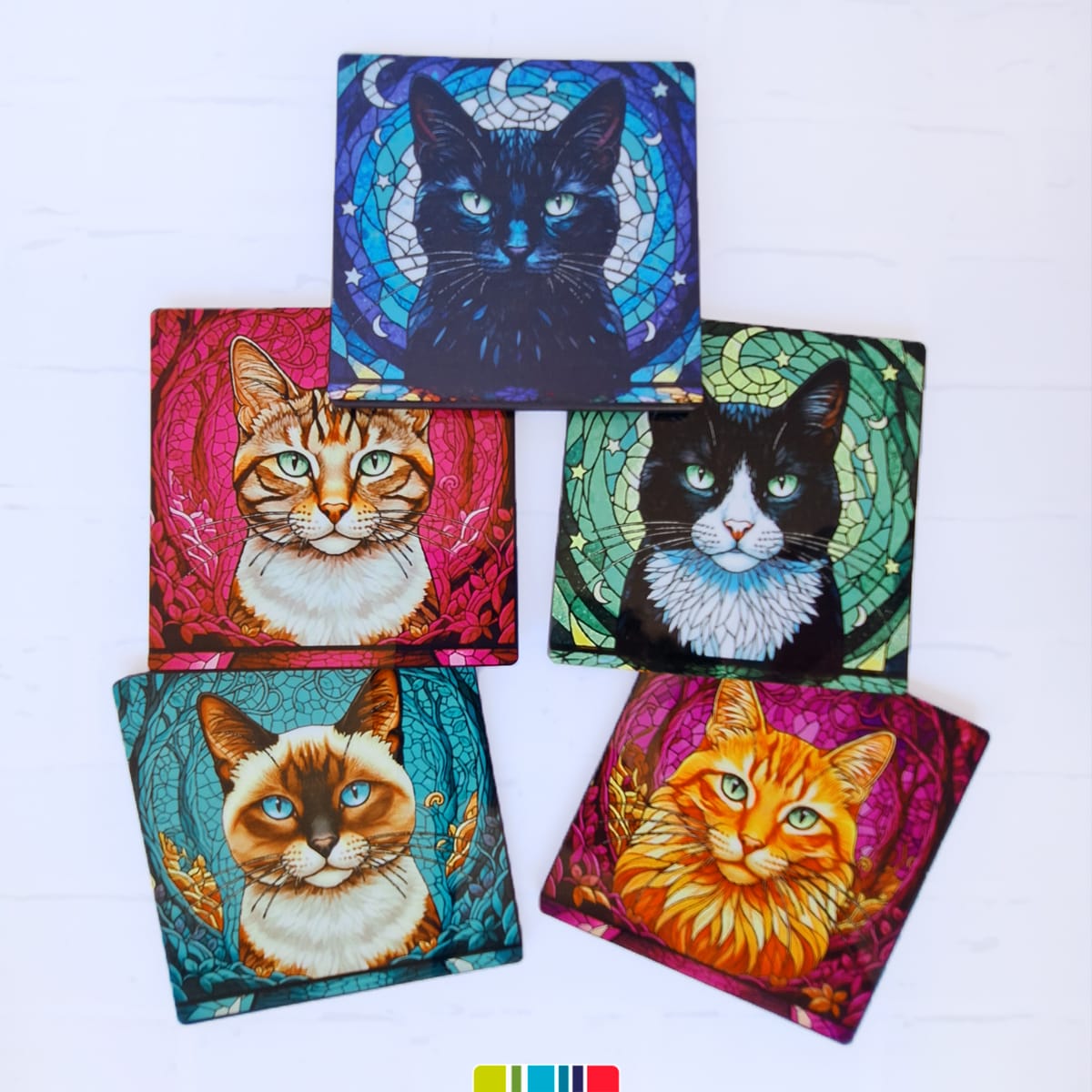 Posavasos de gato taby estilo vitral (1 Unidad)3
