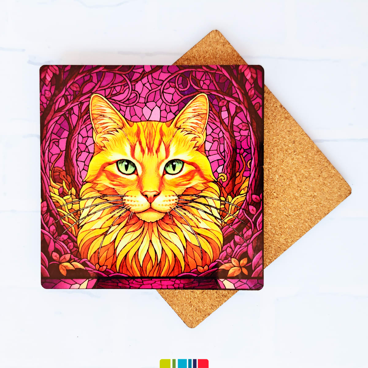 Posavasos de gato naranjo estilo vitral (1 Unidad) 1
