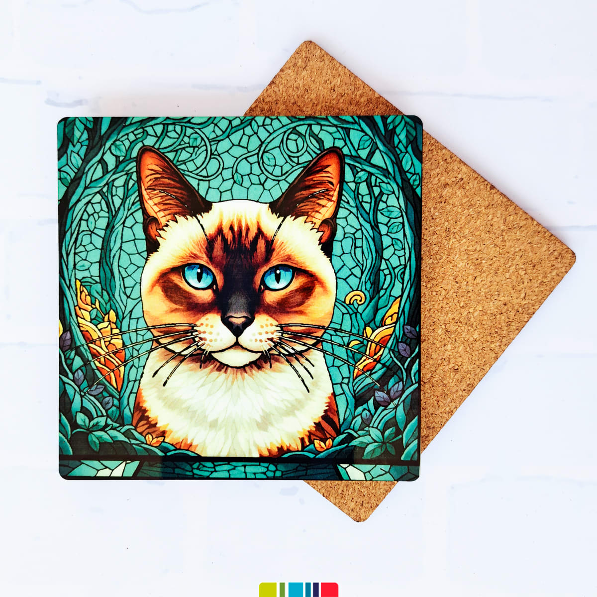 Posavasos de gato siamese estilo vitral (1 Unidad) 1